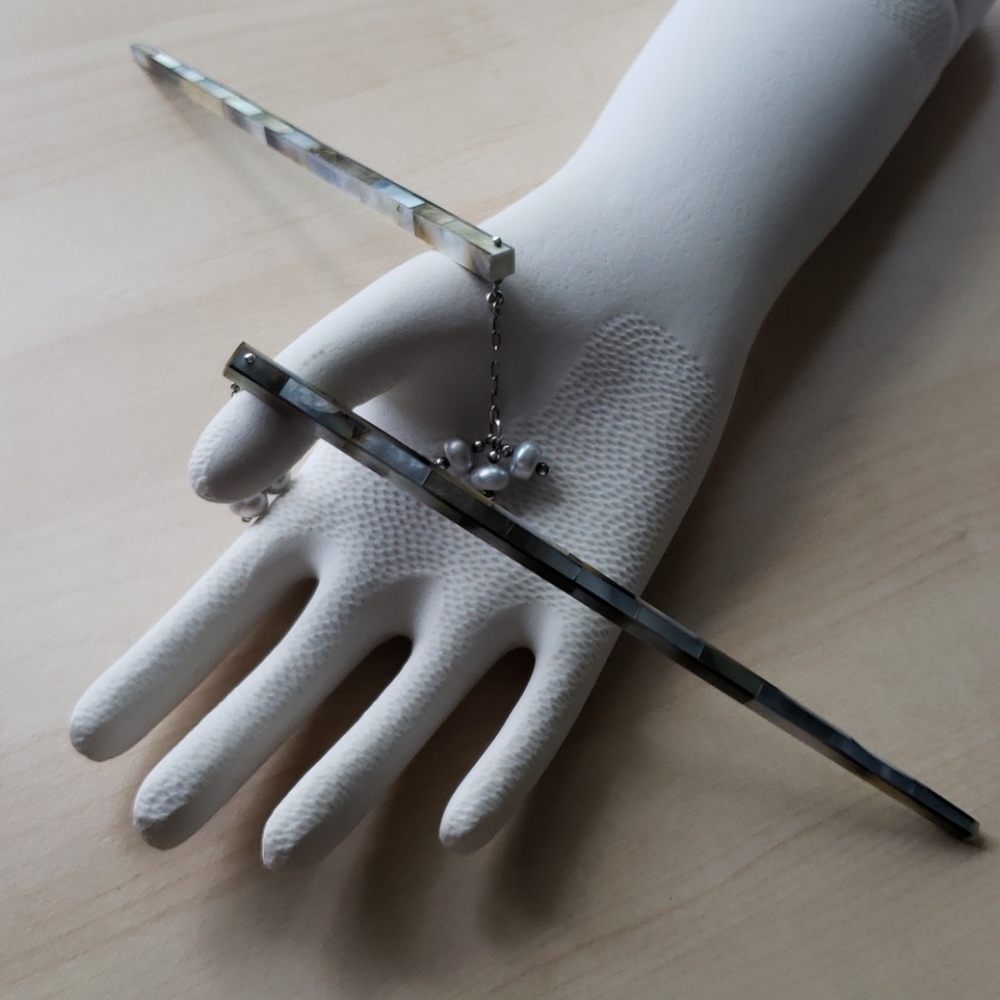 Mother of Pearl & SS Drop Hairsticks 2 pcs